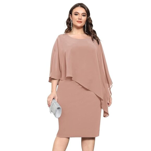 Dusty Rose Chiffon Capelet Dress Size 20W 2X Evening Wedding Mother Bride Plus - Picture 1 of 14